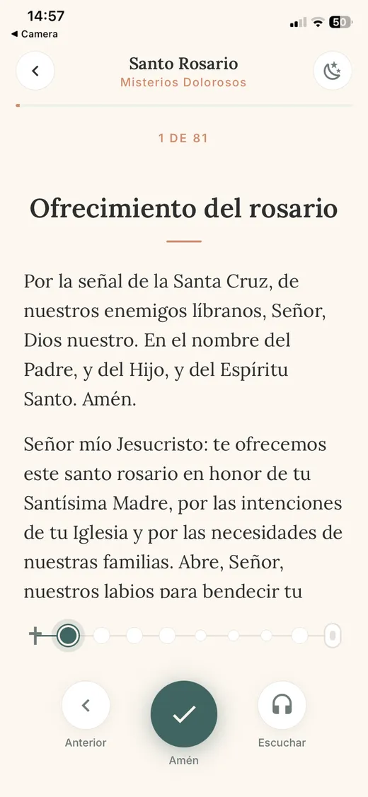 Rosario guiado en MiRezo: ofrecimiento del rosario con audio y cuentas en pantalla